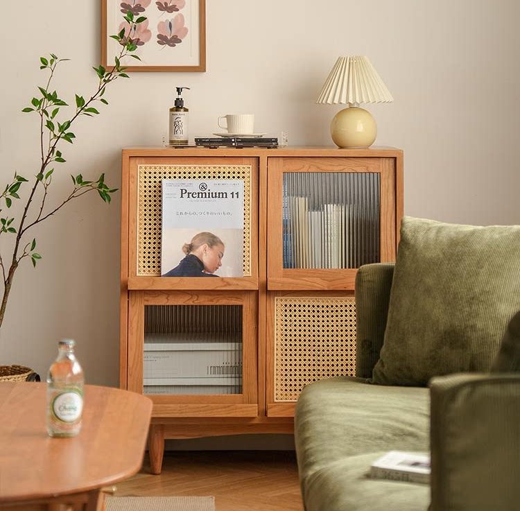 Nordic Solid Wood Magazine Cabinet Fuji Cabinet Cabinet Cabinet Living Room Glass Simple Modern