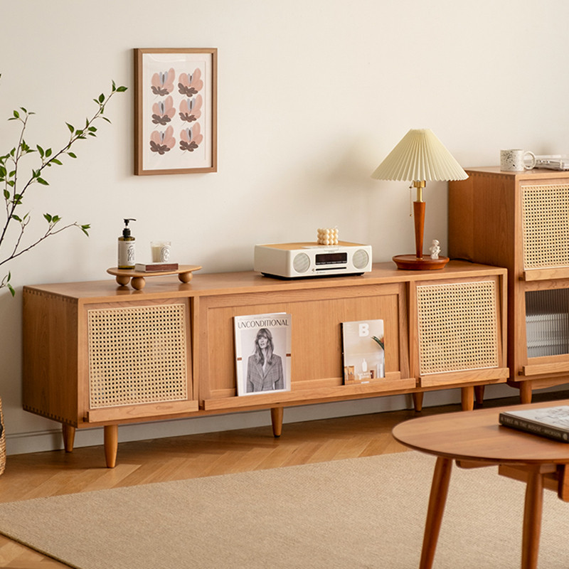 Nordic Simple Solid Wood TV Cabinet Japanese small family type vine art meal cabinet locker