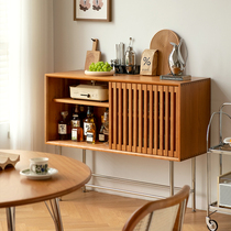 Nordic solid wood sideboard modern simple light luxury glass stainless steel household multifunctional double door cabinet tea cabinet