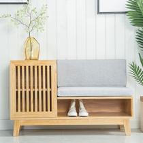 Nordic solid wood soft bag shoe stool modern simple home multifunctional shoe cabinet living room entrance storage shoe stool