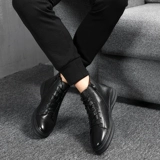 Martens, кожаные демисезонные туфли, утепленные короткие сапоги из черной кожи, подходят для весны и осени, воловья кожа, из натуральной кожи