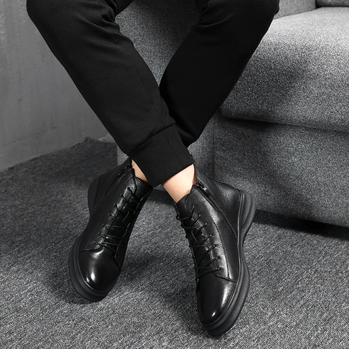 Martens, кожаные демисезонные туфли, утепленные короткие сапоги из черной кожи, подходят для весны и осени, воловья кожа, из натуральной кожи