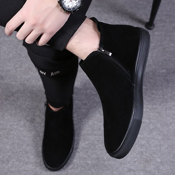 切尔西靴男士马丁靴男高帮雪地棉鞋男鞋冬季翻毛皮鞋加绒保暖靴子