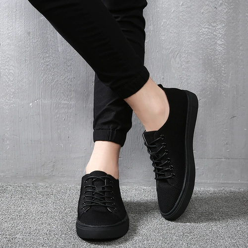 Мужская тканевая трендовая низкая повседневная обувь в английском стиле, черные кроссовки, осенняя, в корейском стиле