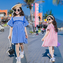 Girls dress for dress and summer clothes 2022 new ocean gas mesh red girl Summer checkered skirt Children summer princess dress