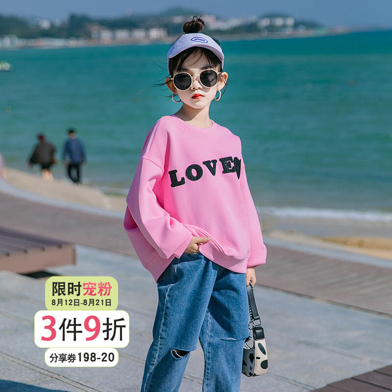 Girls thick T-shirt embroidery western style spring and autumn 2022 new Korean version of the big kids loose casual pullover children's top