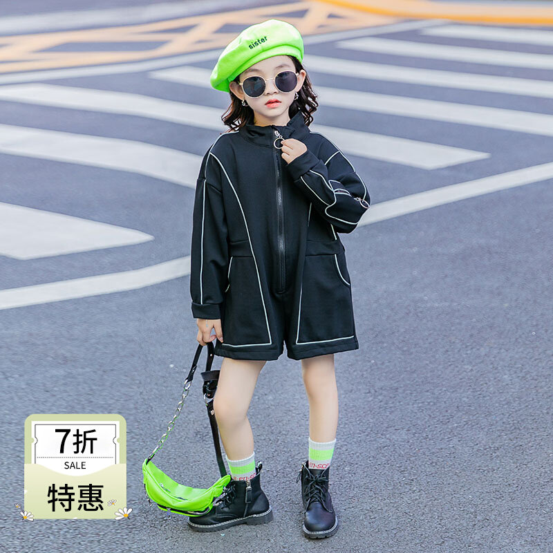 Children suit Korean version of spring autumn clothing 2022 new baby one-piece clothes girl long sleeve foreign pine dress with even body pants