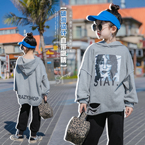Girl Spring Dress 2022 New Ocean Gas Breaking Hole Sweatshirt Children Spring Cougling Hooded Sweatshirt Big Boy Spring blouses