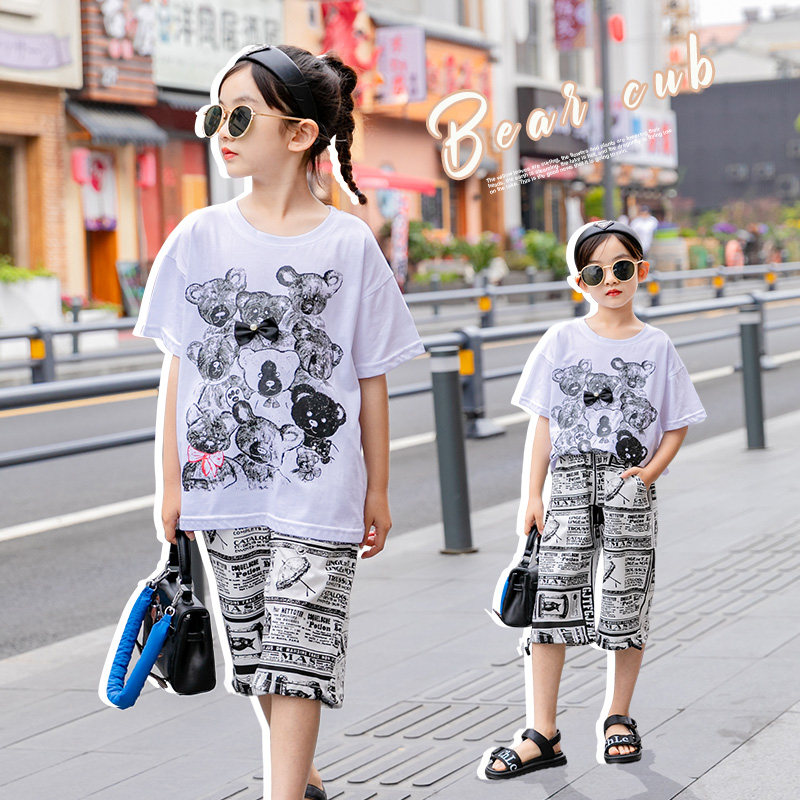 Girl short sleeve T-shirt summer dress 2022 new Korean version of the Korean version of the internet Red children suit CUHK Tong Summer loose blouses