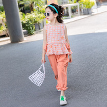 Girl Suit Nets Red Ocean Air 2022 New Summer Dress Trendy Children Dress CUHK Kids Summer Fashion Two Sets Eben