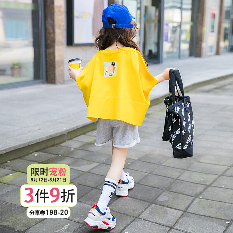 Girls Summer 2022 New Children's Short Sleeves Sports Suit in the big boy foreign fashion clothes girls two-piece set