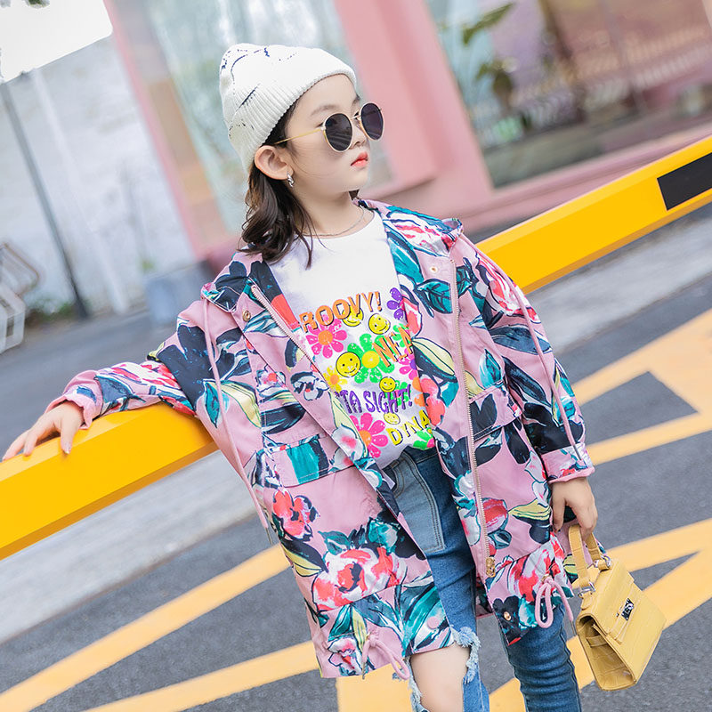 Children's Clothing Girl Spring Clothing 2022 New Children Jacket Baby Blouses Foreign Pie Slim CUHK Shredded Flower windsurges