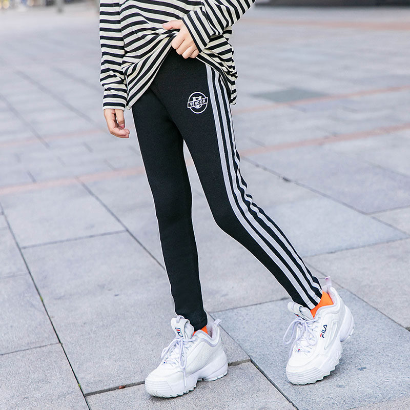 Girl Gansuede Inner Lap Pants 2021 Autumn Winter New Baby Fashion Elastic Narrow Leggings Big Boy Foreign Pie Long Pants