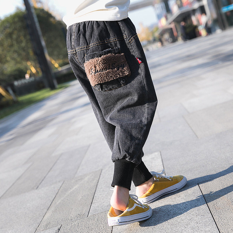 Girls' velvet thickened jeans 2022 new daddy western style trendy big children's autumn and winter loose trousers