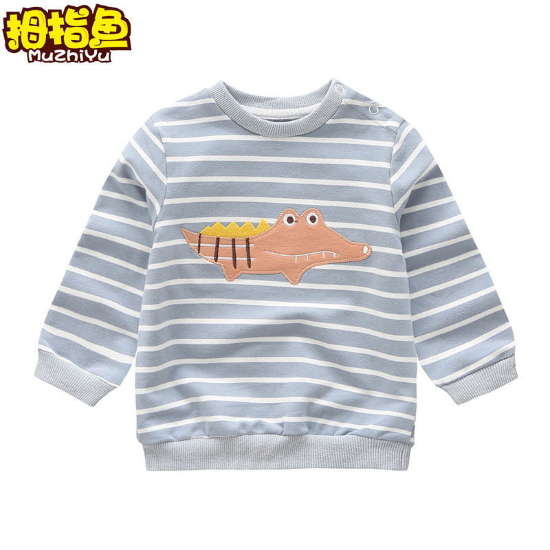Children casual thick cotton 2022 spring new children printed covering head blouses baby round neck T-shirt with undershirt tide