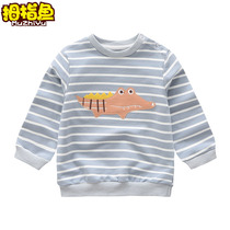 Thumb fish childrens sweater 2020 new cartoon crocodile print casual top childrens round neck T-shirt base shirt