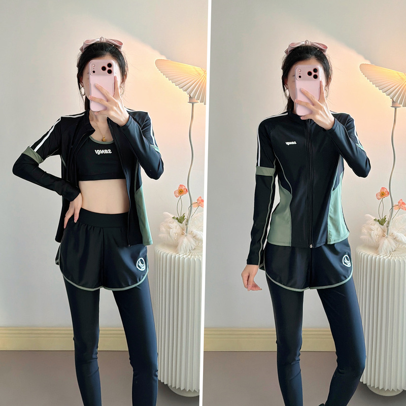 High-End Two-Piece Swimsuit for Women, Sporty, Conservative, Long-Sleeved, Long Pants, Sun Protection, Quick-Drying, Snorkeling, Surfing, Diving Swimwear