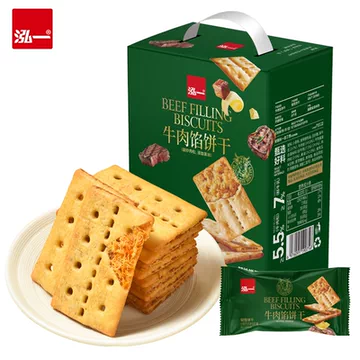 泓一牛肉馅酥脆饼干405g共30袋