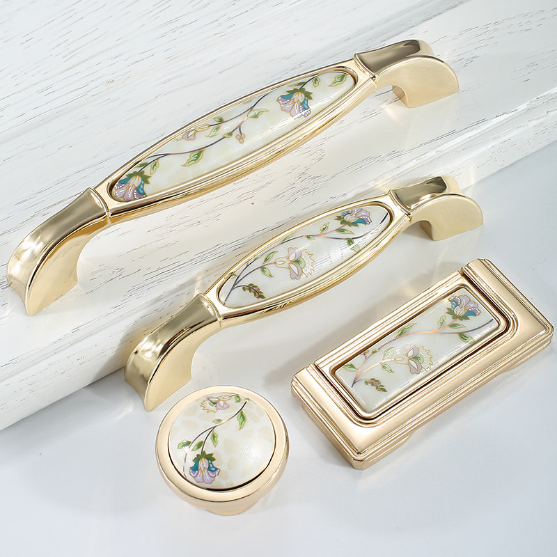 Light luxury gold handle Wardrobe door handle handle Modern ceramic handle European overall cabinet drawer handle Simple