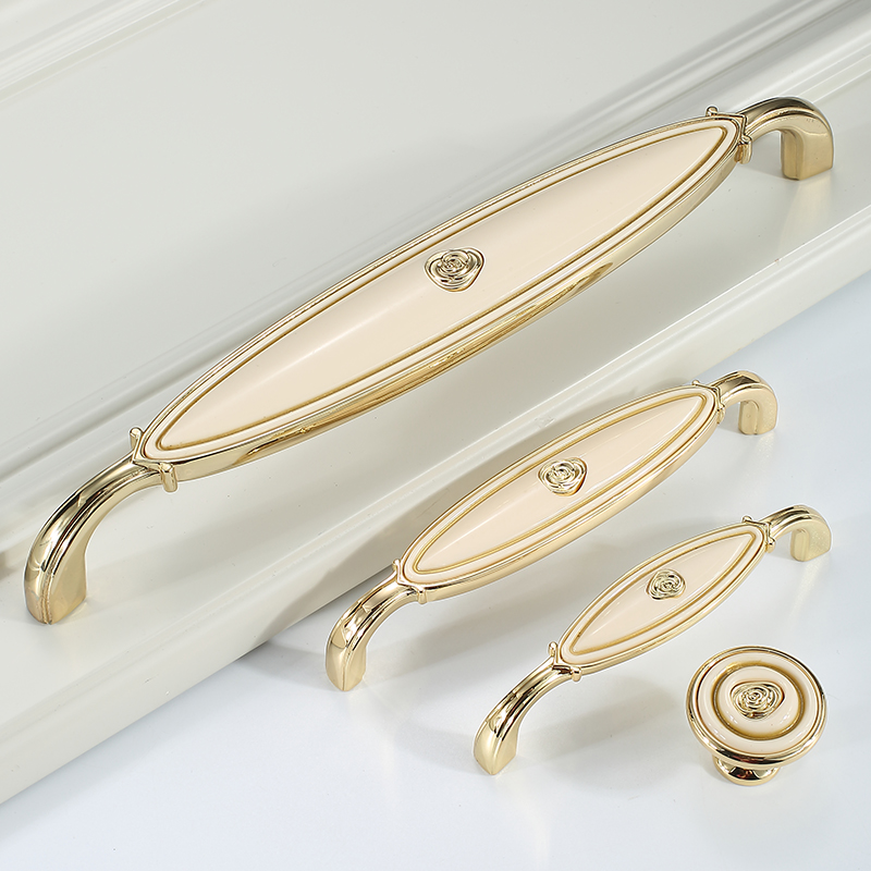 Moron gold salad wardrobe drawers European-style ceramic solid wood cabinet door handles small single holes hardware furniture-Taobao