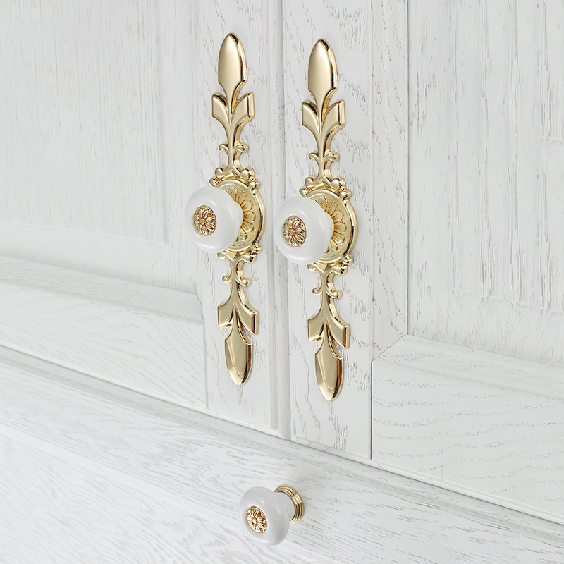 Van Di Luo European style integral cabinet drawer handle gold furniture cabinet door door handle single hole ceramic small handle