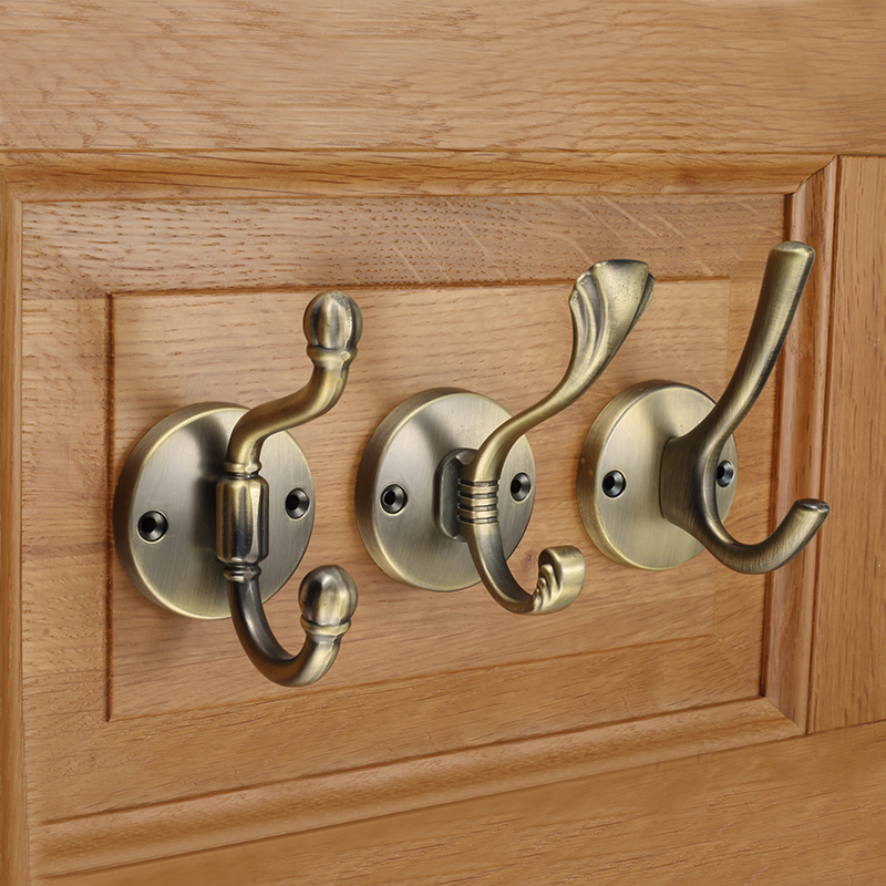 European antique clothes hook solid wood door rear adhesive hook wardrobe coat hook porch Wall single adhesive hook green bronze