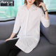 European station white long shirt women's summer pure cotton mid-length shirt 2022 new large size spring and autumn top European goods