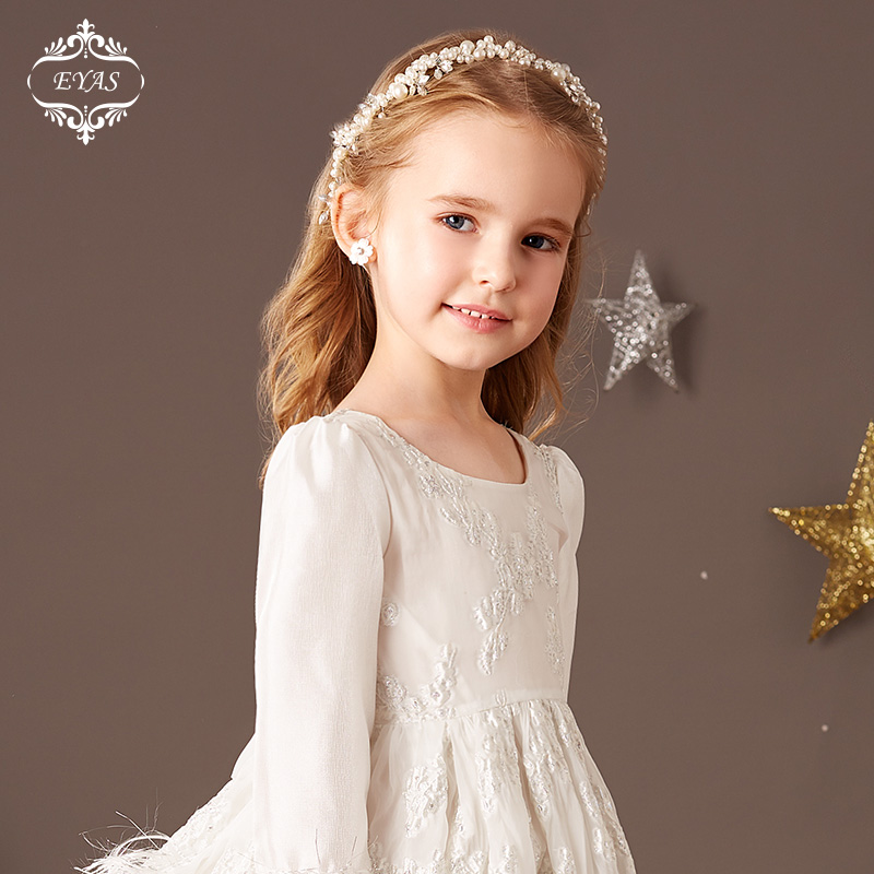 EYAS girls hair ornaments Korean version of pearl diamond dress hair band Child temperament Princess wind hair band Little girl headdress