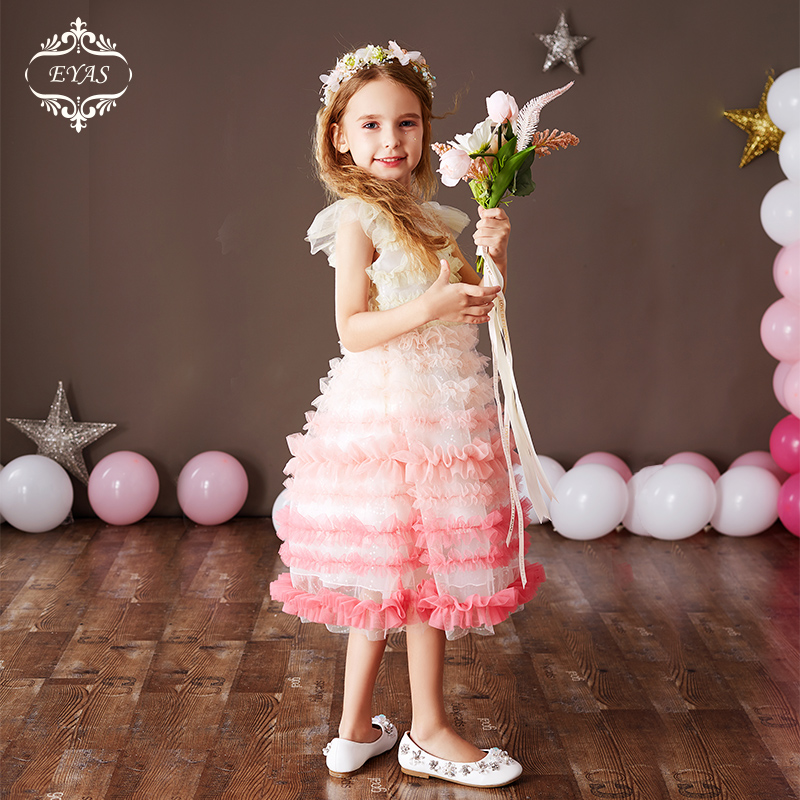 EYAS pink girl gown princess dresses Skirt Foreign pie Colored Cake Fluffy long version of the dress Summer new