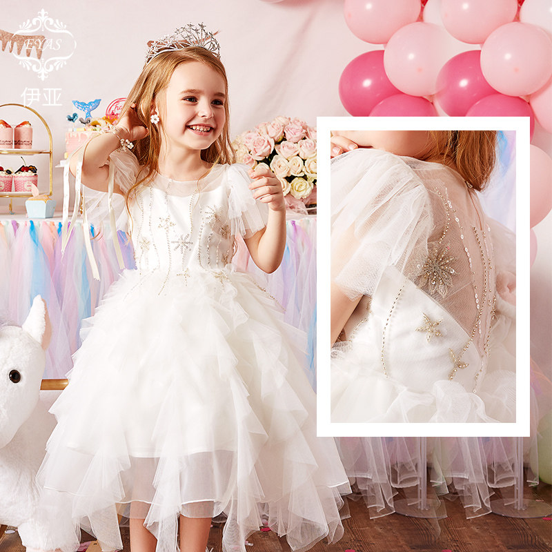 EYAS Playboy dresses LITTLE GIRL BIRTHDAY PRINCESS DRESS Skirt Foreign Pie Fluffy Dress Superfairy White Long Dress Children Act Out