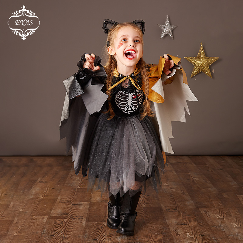 EYAS Halloween children's cloak Cape cos little witch kindergarten ball show costume pumpkin shawl