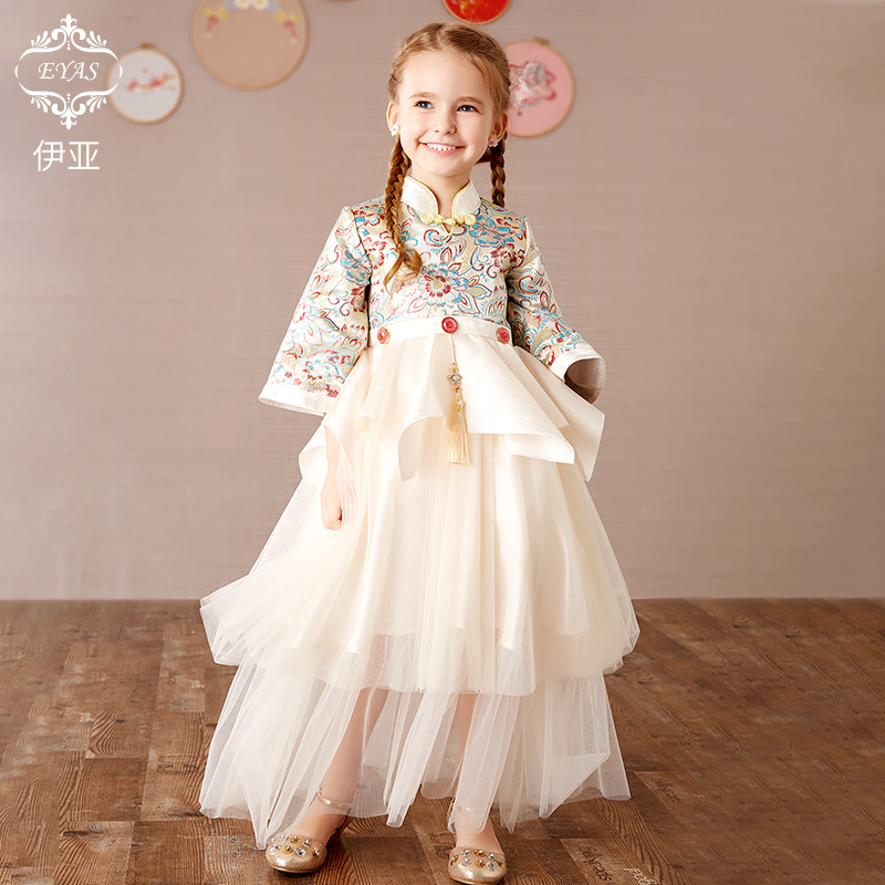 EYAS children cheongsam Chinese style Chinese girl dress long version of gauze dress baby Foreign School catwalk show costume autumn