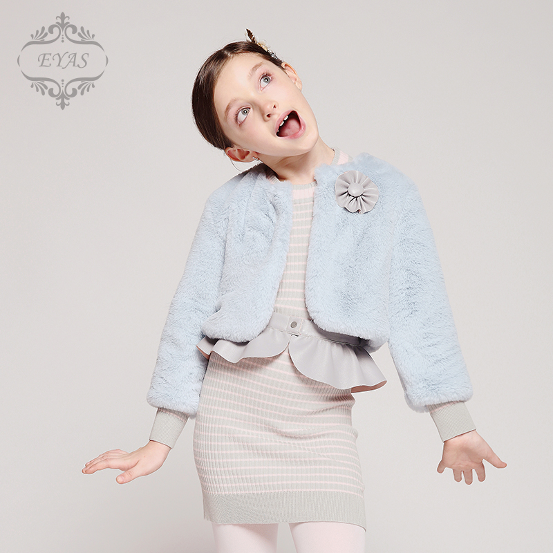 EYAS 2018 spring and summer new girls ' coat imitation rabbit hair children's dress small coat thickened baby children's clothing