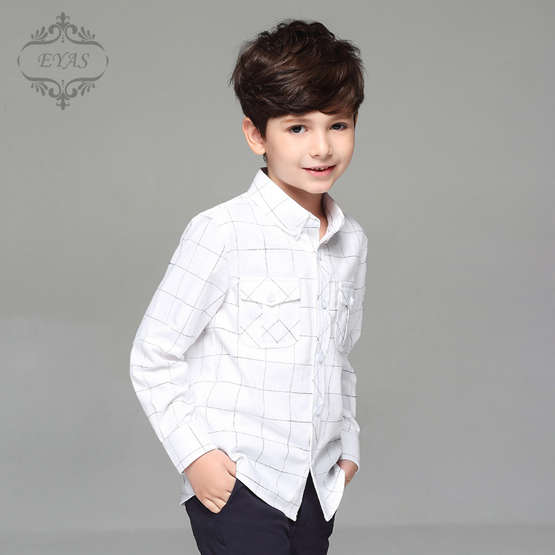 EYAS2018 spring summer new children's shirt pure cotton boy shirt long sleeve plaid children's clothing baby blouse