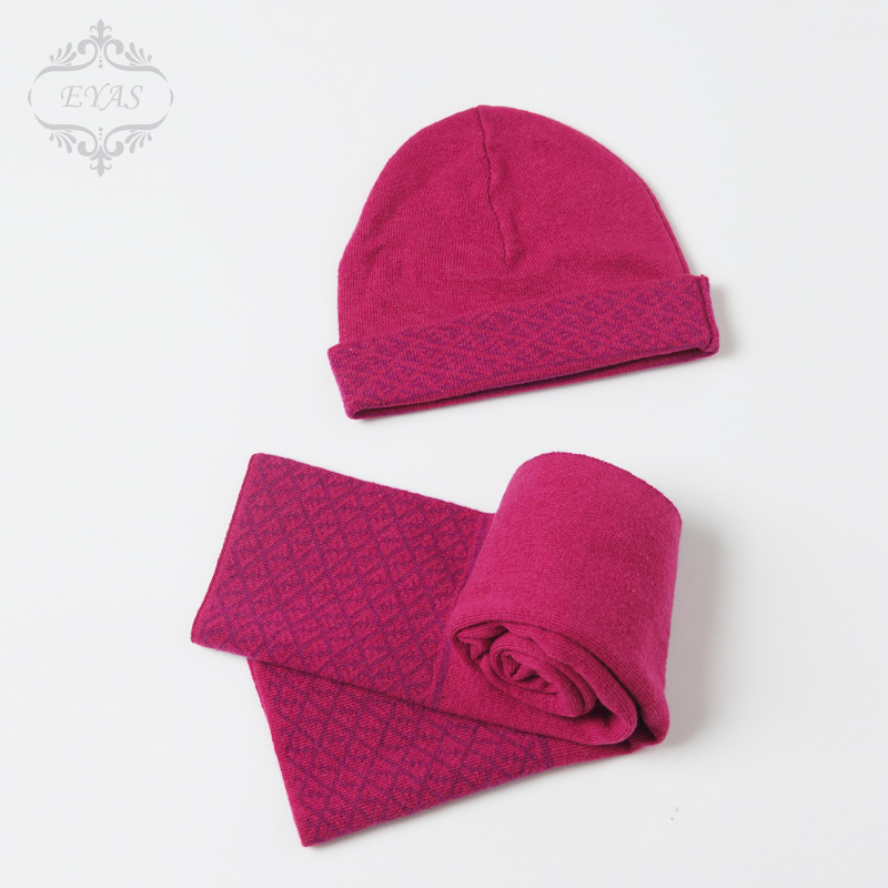Eyas childrens hat double-sided wool baby hat scarf two-piece set girl neck cashmere warm spring and summer