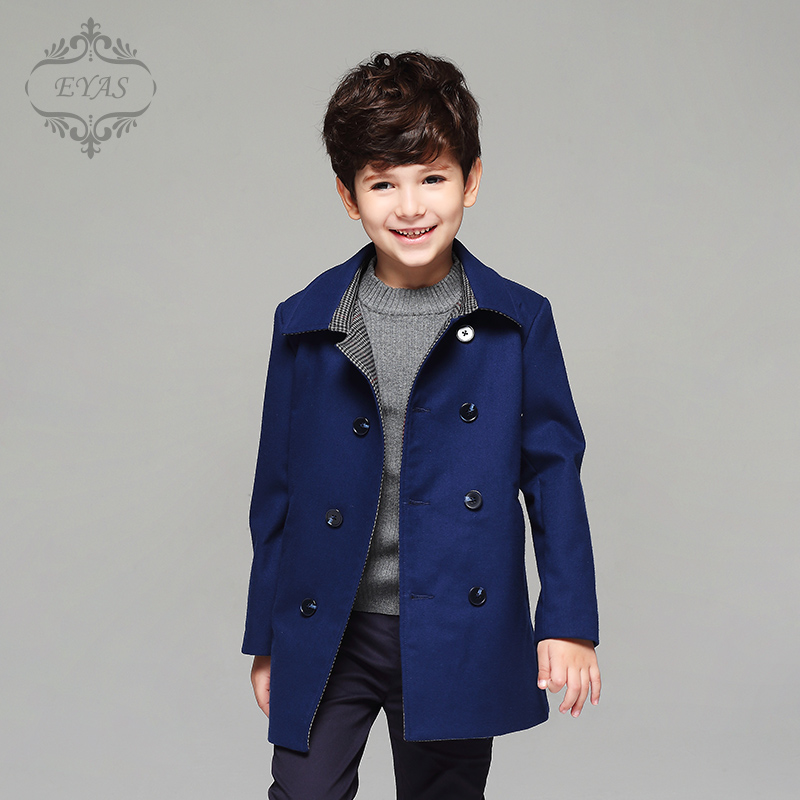EYAS children's woolen coat children's woolen coat baby's coat medium length British spring summer big children