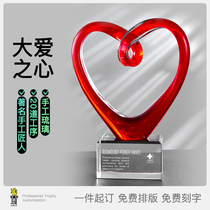 New glass art trophy handmade custom creative design crystal glass Abstract Heart enterprise Honor Award