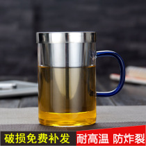 Thickened glass Flower tea cup Water cup Tea cup Female drinking water with cover Tea cup Office filter tea cup