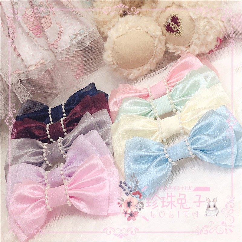 Pearl Rabbit original lolita handmade soft sister daily with pearl butterfly tie clip