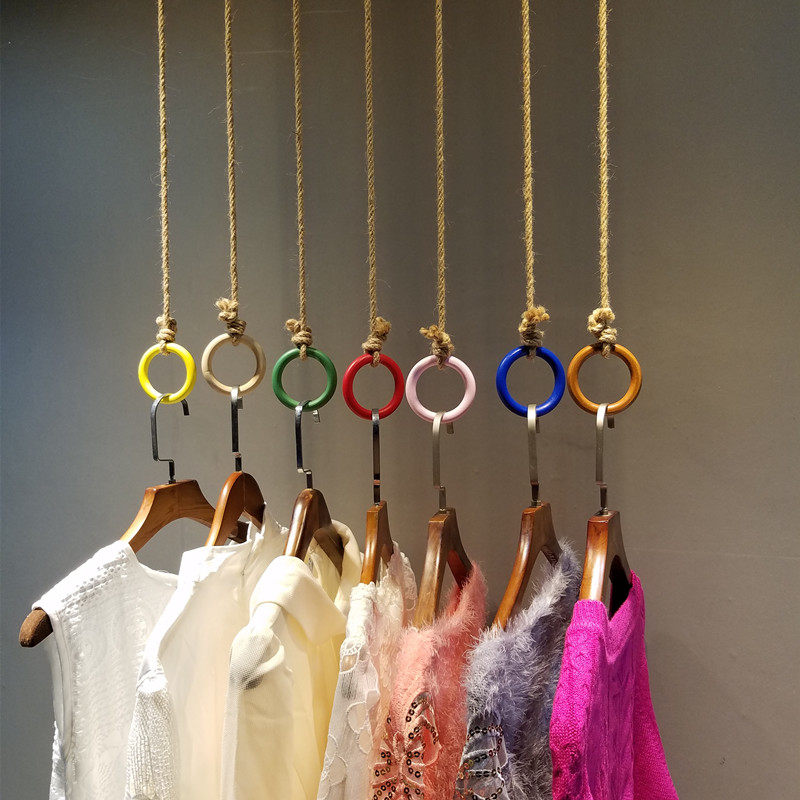 Clothing Store Rings Hanging Clothes Hanger Hemp Rope Hanging Wood Circle Pendant Chain Display Rack Women's Clothing Store Clothing Clothes Hanging Display-Taobao