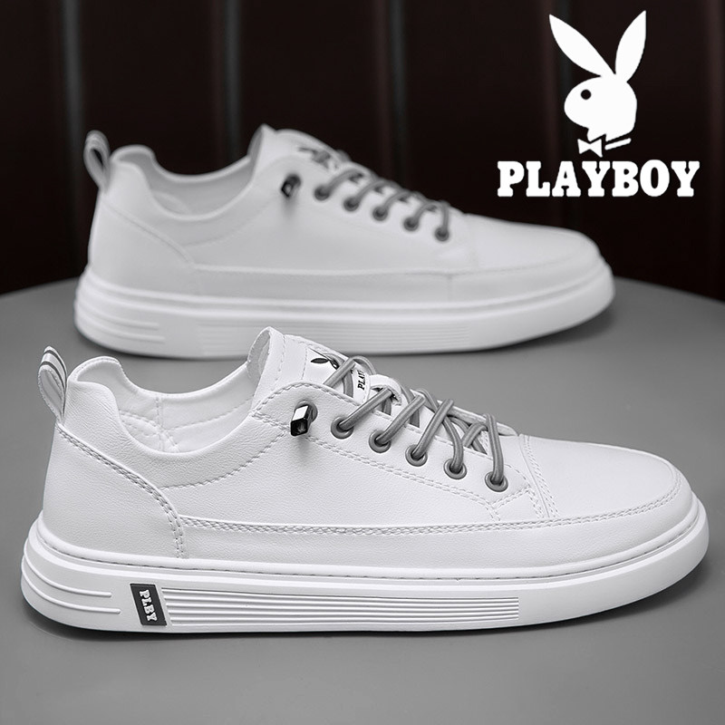 Floral Playboy men's shoes Summer breathable small white shoes men's genuine leather One foot pedal workwave shoe casual board shoe thin
