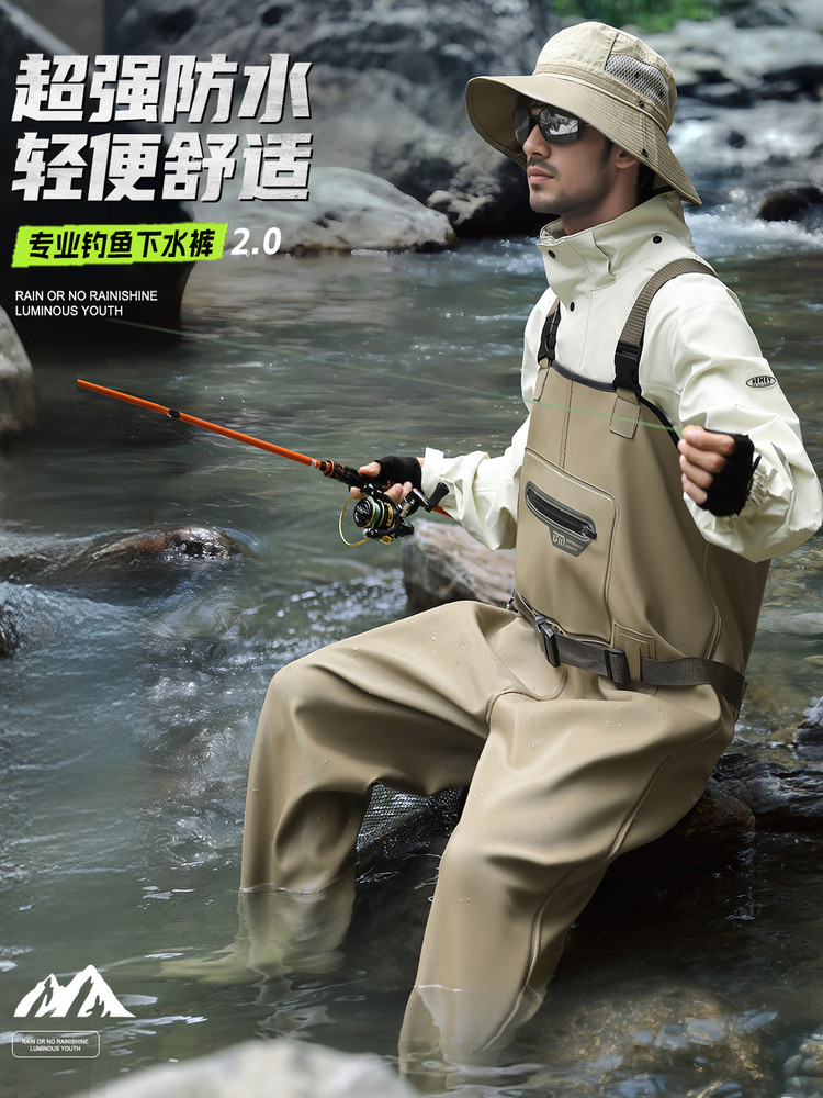 Waterproof Waders for Fishing and Outdoor Activities, Full-Body Rain Pants and Boots, One-Piece Wading Pants for Men, Professional Leather Waders