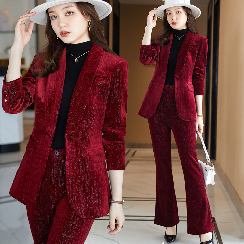Gold Velvet Small Suit Suit Lady Autumn Winter OL Fashion Korean Version Goddess Fan Casual Blouse Professional West Suit Jacket