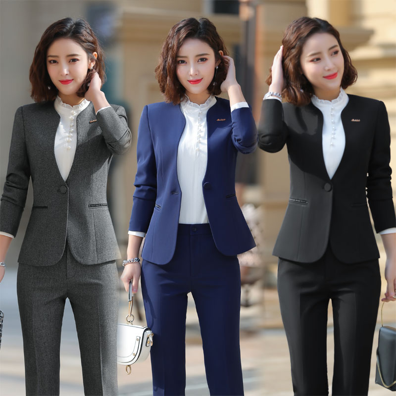 2019 Fall new grey suit suit female Korean version temperament Goddess Van OL to work in jewelry store work clothes