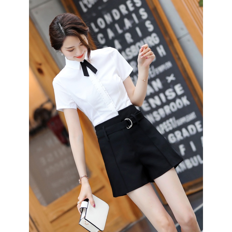 Summer short sleeve white shirt shorts suit ladies Korean version commute fashion 100 hitch a work suit work suit