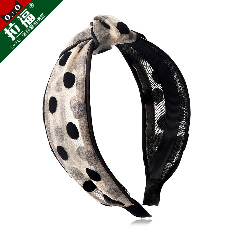 South Korea Retro Sweet Beauty Disturbance Point Hair Stirrup With Wide Side Middle Knotted Button Temperament Head Hoop Haircut Web Yarn Press Hair Hair-Taobao