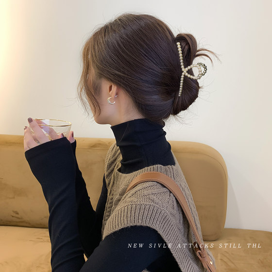 Korean Internet celebrity ins large pearl hairpin grab hair clip back of the head shark clip Japanese side clip hair grab
