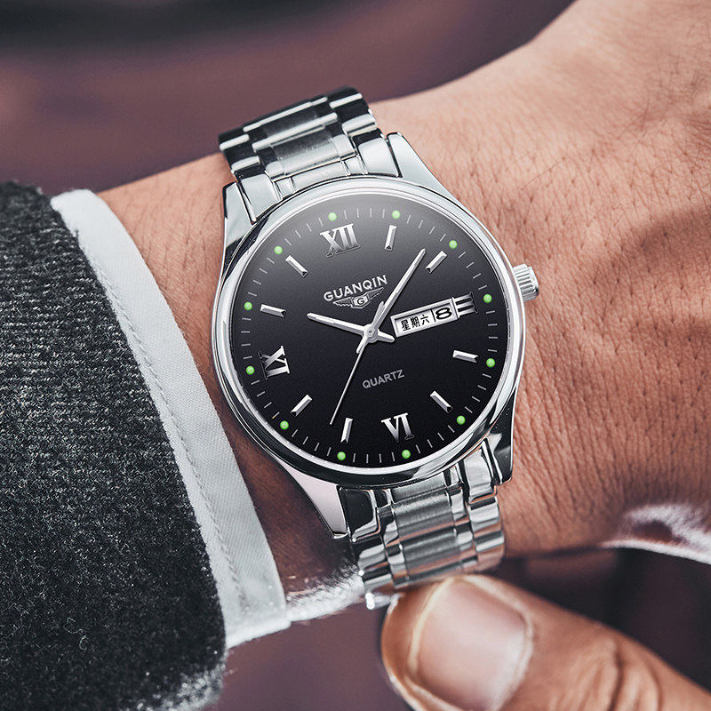 New Guanqin watch men's business fashion double calendar quartz watch trend waterproof luminous non-mechanical watch