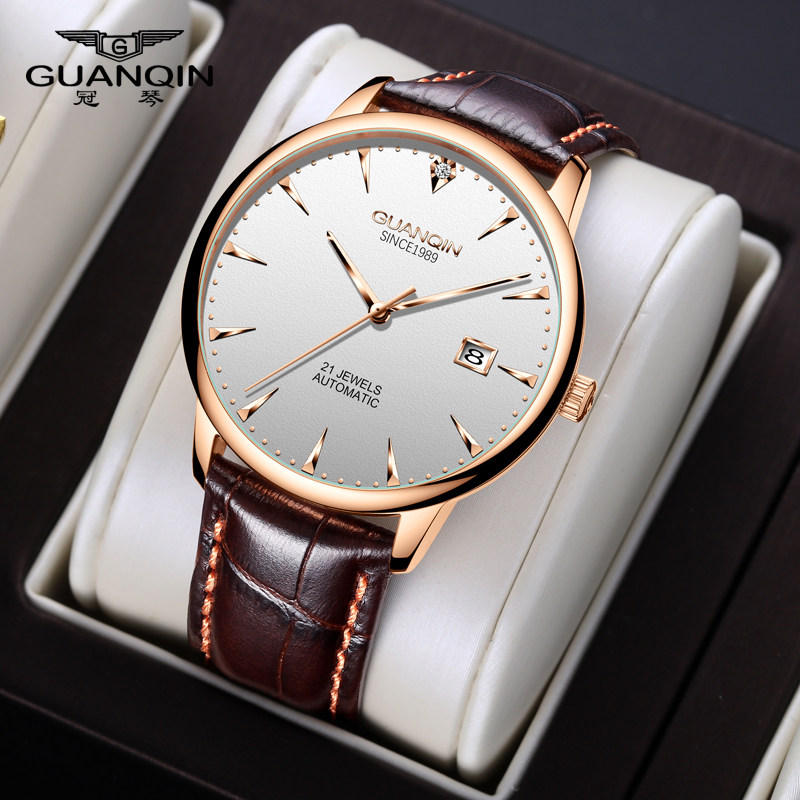 Guanqin imported movement men's watch business leather strap automatic mechanical watch men's simple waterproof men's watch