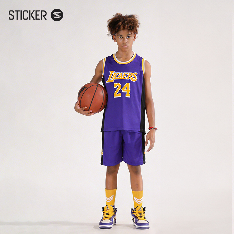 Children's Short-Sleeved Basketball Uniform, Game Uniform Set, Boys' Summer Quick-Drying Training Uniform, James Kobe No. 24 Jersey Children's Short-Sleeved Basketball Uniform, Game Uniform Set, Boys' Summer Quick-Drying Training Uniform, James Kobe No. 24 Jersey